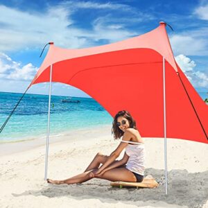 beach tents pop up 4-5 person upf50+, popup canopy shade camping sun shelter portable with carrying bag, outdoor sunshade for trips, fishing or grass picnic (7x7 ft 2 pole, orange)