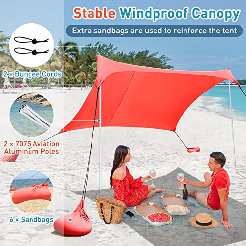 Beach Tents Pop Up 4-5 Person UPF50+, Popup Canopy Shade Camping Sun Shelter Portable with Carrying Bag, Outdoor Sunshade for Trips, Fishing or Grass Picnic (7x7 Ft 2 Pole, Orange)