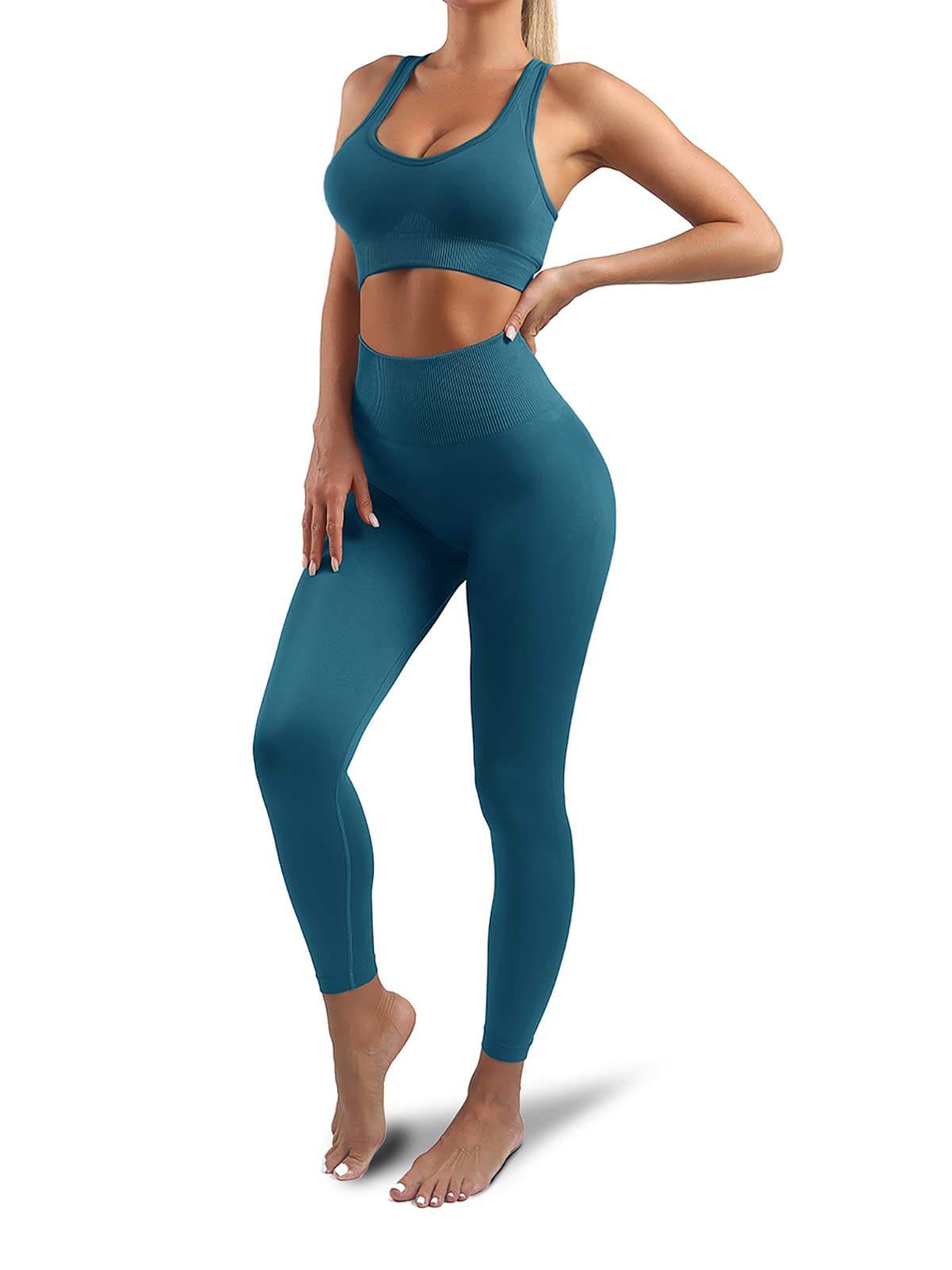 Women’s Yoga Outfits 2 piece Set Workout Tracksuits Sports Bra High Waist Legging Active Wear Athletic Clothing Set (Medium, 1917 Teal Green)