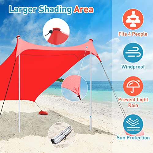 Beach Tents Pop Up 4-5 Person UPF50+, Popup Canopy Shade Camping Sun Shelter Portable with Carrying Bag, Outdoor Sunshade for Trips, Fishing or Grass Picnic (7x7 Ft 2 Pole, Orange)