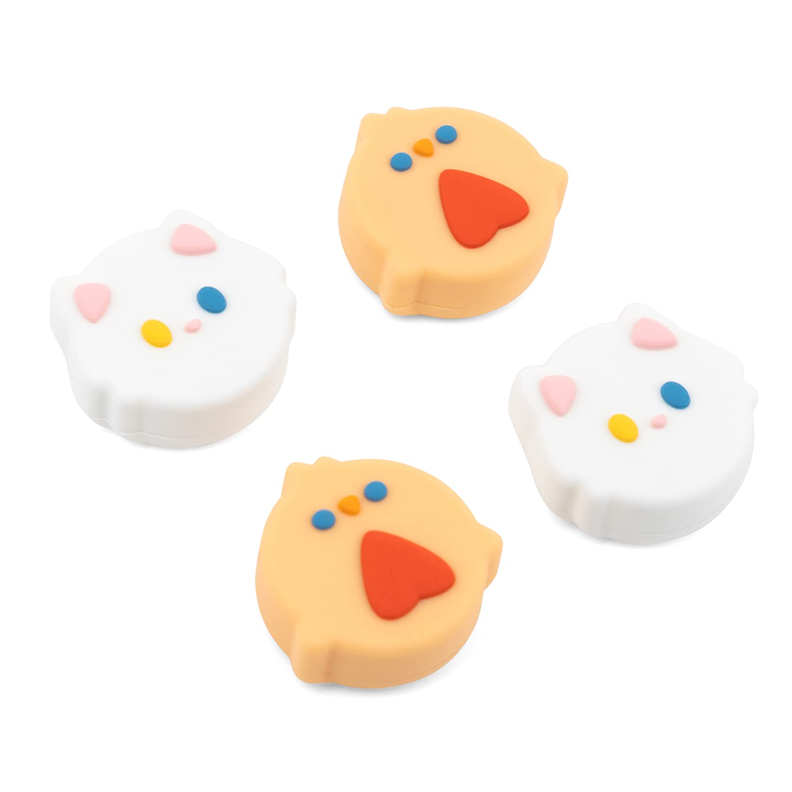 GeekShare 4PCS Cute Animal Theme Thumb Grip Caps,Soft Silicone Joystick Cover Compatible with Nintendo Switch/OLED/Switch Lite - Chicken & Cat