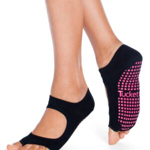 Tucketts Allegro Toeless Non-Slip Grip Socks - Anti Skid Yoga, Barre, Pilates, Home & Leisure, Pedicure - L/XL - 1 pair Black Swan