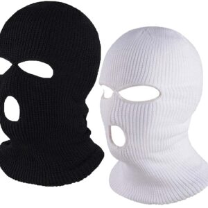 Fvviia 2 Pieces 3 Hole Knitted Face Cover Double Thermal Windproof Winter Ski Mask for Outdoor Sports (White&Black)