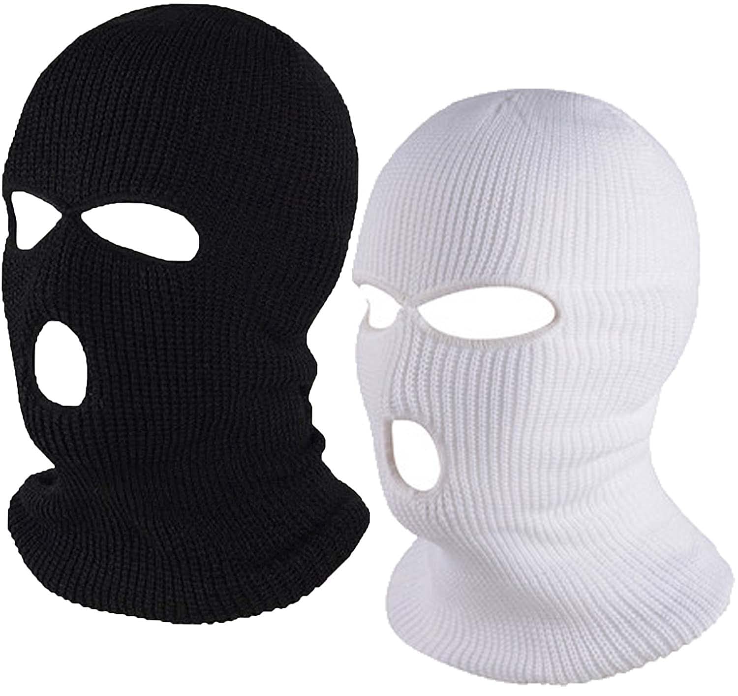 Fvviia 2 Pieces 3 Hole Knitted Face Cover Double Thermal Windproof Winter Ski Mask for Outdoor Sports (White&Black)