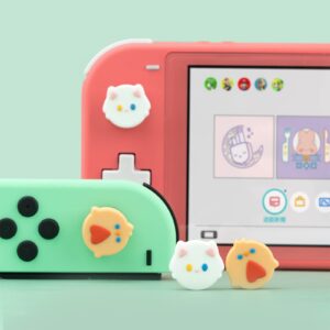 GeekShare 4PCS Cute Animal Theme Thumb Grip Caps,Soft Silicone Joystick Cover Compatible with Nintendo Switch/OLED/Switch Lite - Chicken & Cat