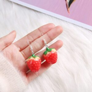 FUTIMELY 4 Pcs Strawberry Jewelry Set Red Strawberry Necklace, Strawberry Earrings, Strawberry Ring, Strawberry Bracelet Cute Food Fruit Charm Jewelry for Woman