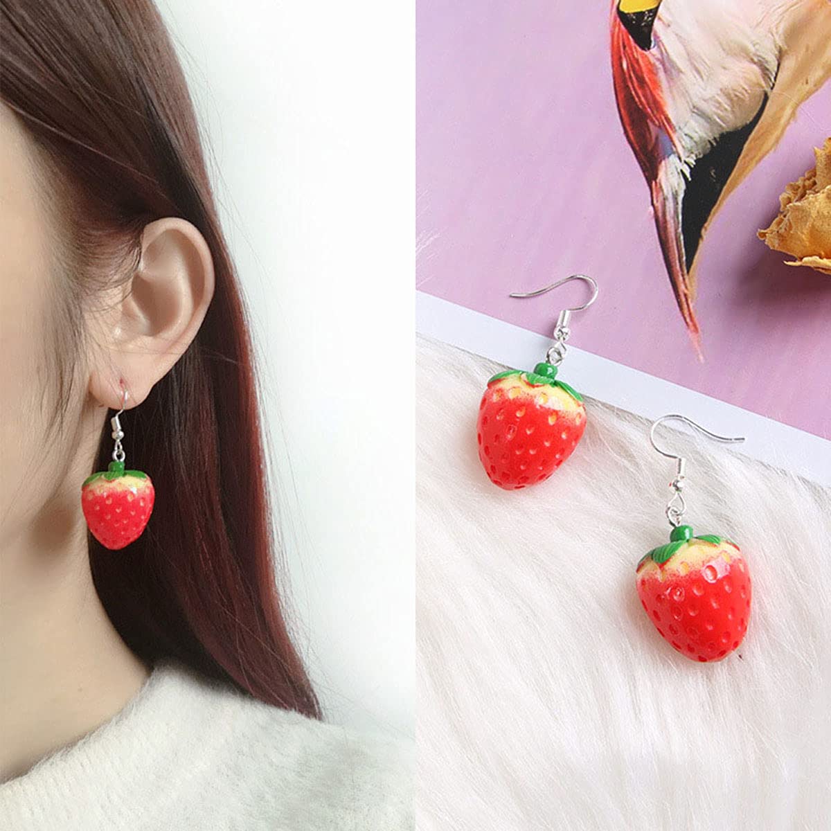 FUTIMELY 4 Pcs Strawberry Jewelry Set Red Strawberry Necklace, Strawberry Earrings, Strawberry Ring, Strawberry Bracelet Cute Food Fruit Charm Jewelry for Woman