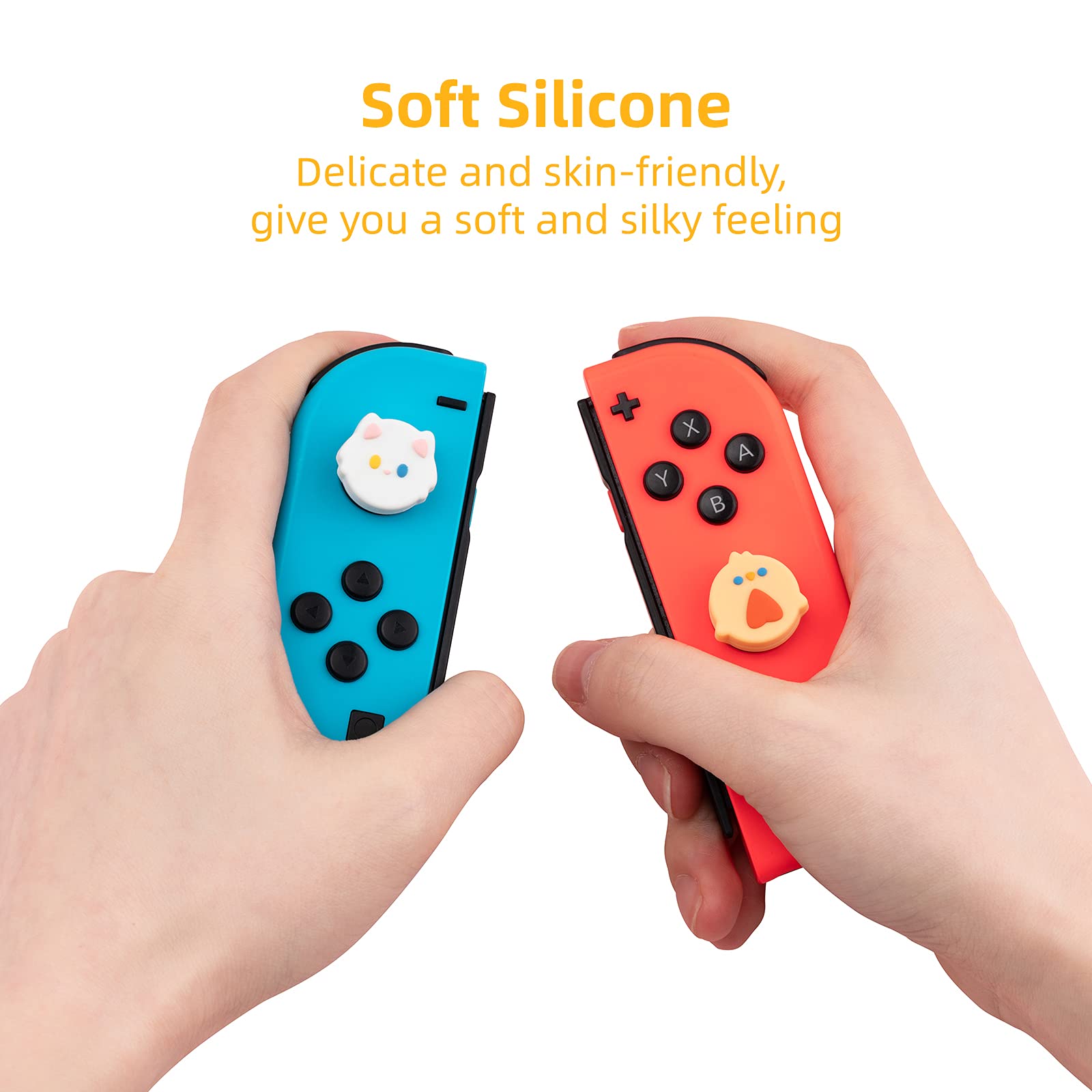 GeekShare 4PCS Cute Animal Theme Thumb Grip Caps,Soft Silicone Joystick Cover Compatible with Nintendo Switch/OLED/Switch Lite - Chicken & Cat