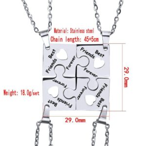 Yocoyee 4 Pcs Puzzle Best Friends Forever Necklaces Stainless Steel Engraved Heart & 3 Pcs Simple Bar Pendant Set Friendship Necklaces-4 Pcs Puzzles