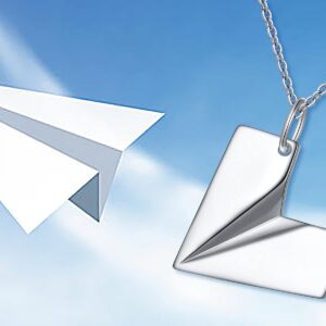 DAOCHONG 925 Sterling Silver Paper Airplane Paper Plane Heart Pendant Necklace for Women Teen Men Gift Jewelry