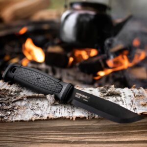 Morakniv Garberg Full Tang Fixed Blade Knife with Carbon Steel Blade with Survival Kit, Black, 4.3 Inch