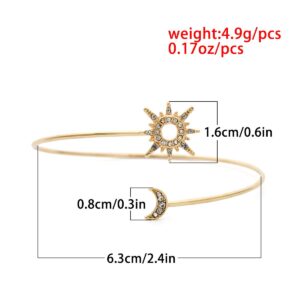 Upper Arm Cuff Armlet Open Cuff Wrap Bracelet Armlet Crystal Sun Moon Arm Bangles Armband Rhinestone Adjustable Leaf Feather Chain Tassels for Women Wedding Costume Jewelry-style A