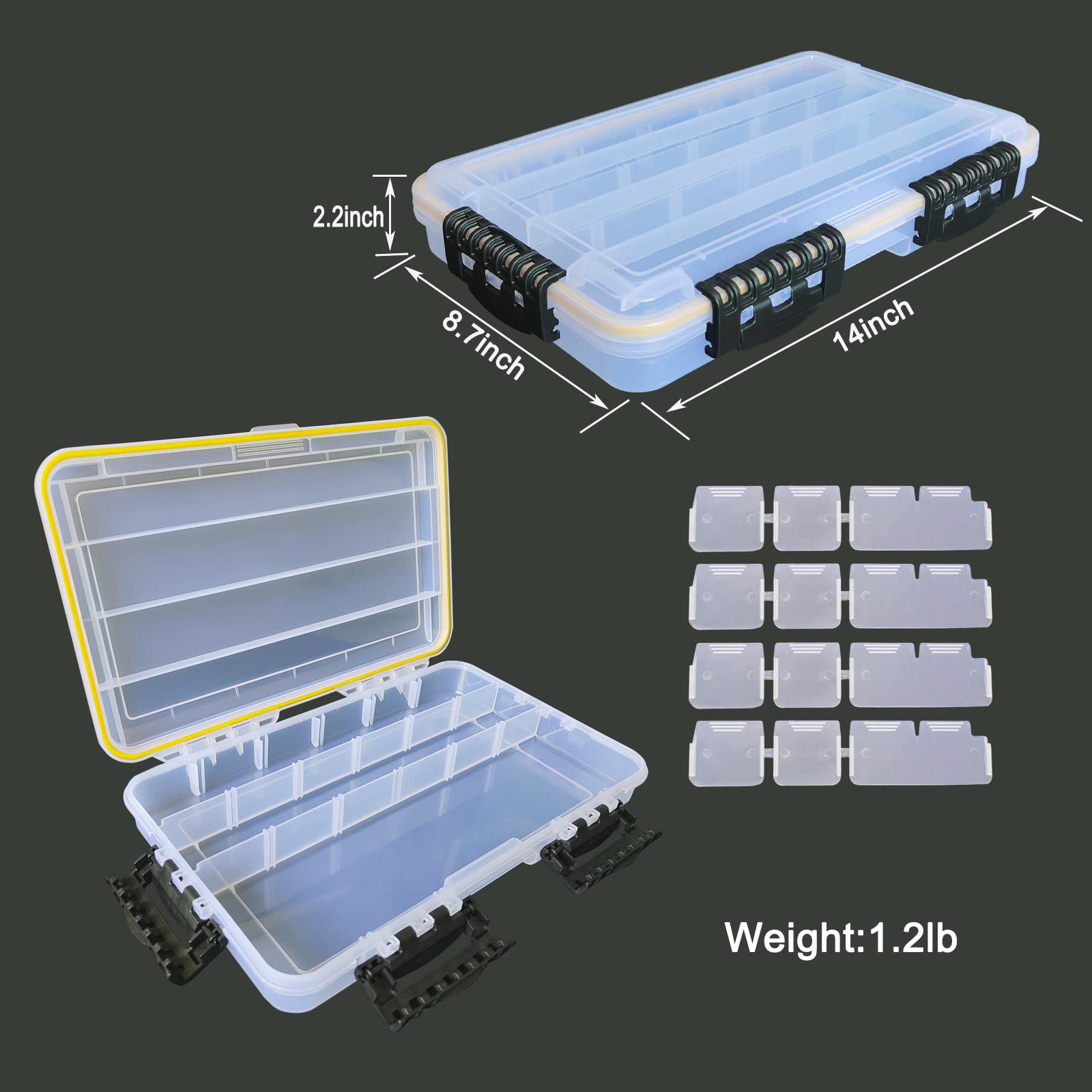 Transparent Airtight Fishing Tackle Box 3600/3700 Tackle Trays With Removable Dividers Waterproof Sunscreen Lure Box for Freshwater Saltwater Tackle Storage Tackle Box Organizer Ruisheng AT(3700×1)