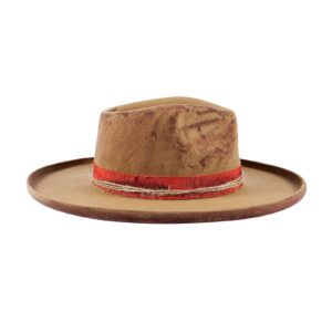 Vintage Fedora Firm Wool Felt Panama Hat Classic Rancher for Men Women Wide Brim Roll with Lightning Logo Distressed