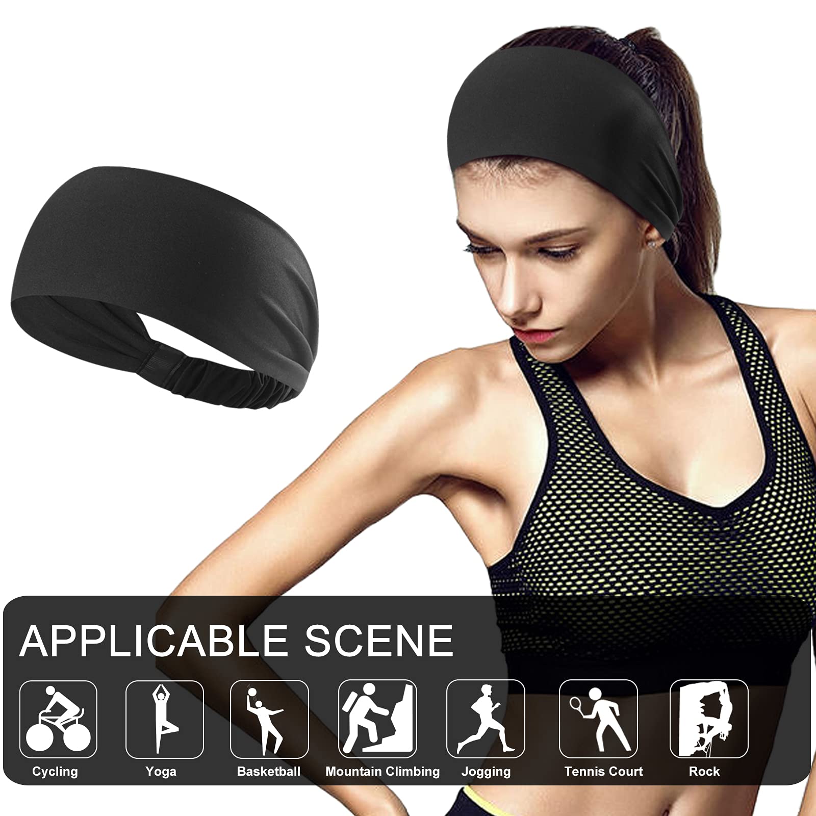 SUNLAND Workout Headbands for Women Men Moisture Wicking Sweat Bands Elastic Wide Sport Headbands for Yoga Fitness Tennis Running Gym