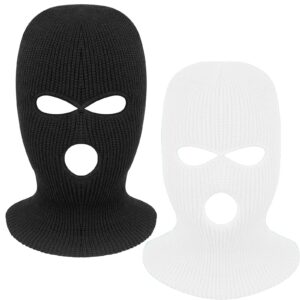 Fvviia 2 Pieces 3 Hole Knitted Face Cover Double Thermal Windproof Winter Ski Mask for Outdoor Sports (White&Black)