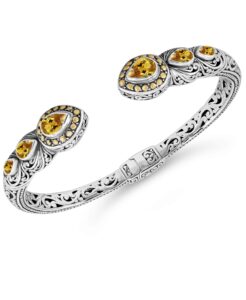 devata sterling silver 925 and 18k gold with citrine bali filigree cuff bracelet dhk3226act (size m)