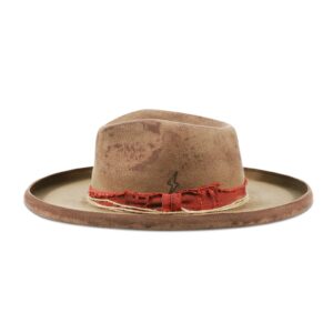 Vintage Fedora Firm Wool Felt Panama Hat Classic Rancher for Men Women Wide Brim Roll with Lightning Logo Distressed