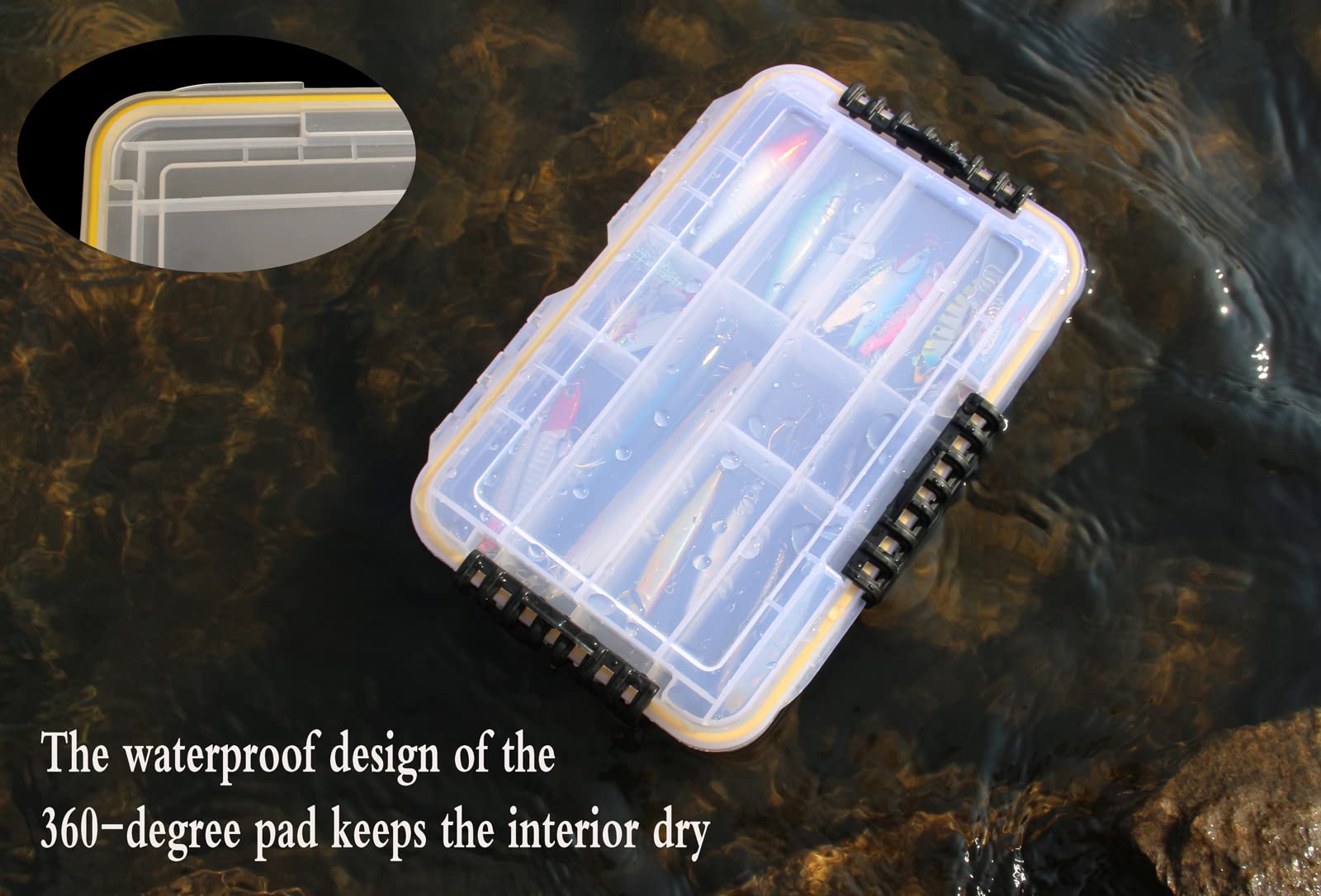 Transparent Airtight Fishing Tackle Box 3600/3700 Tackle Trays With Removable Dividers Waterproof Sunscreen Lure Box for Freshwater Saltwater Tackle Storage Tackle Box Organizer Ruisheng AT(3700×1)