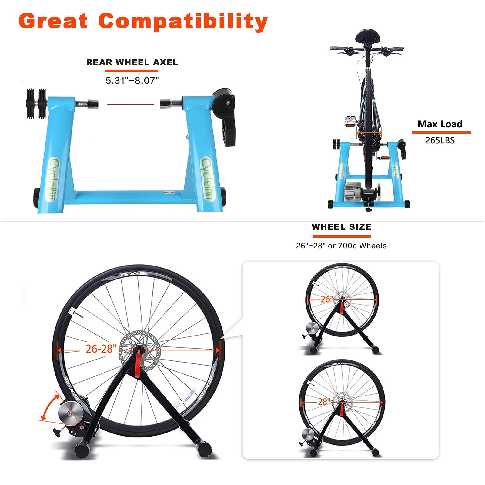 Cycleinn Fluid Bike Trainer Stand for Indoor Riding with Noise Reduction, Portable Bicycle Exercise Training Stand with Fluid Flywheel, Stationary Bike Resistance Trainer for Road & Mountain Bikes