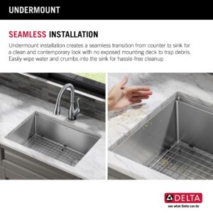 DELTA FAUCET 95B932-30S-SS Lorelai Workstation Kitchen Sink Undermount Stainless Steel Single Bowl with WorkFlow Ledge and Chef’s Kit of 6 Accessories