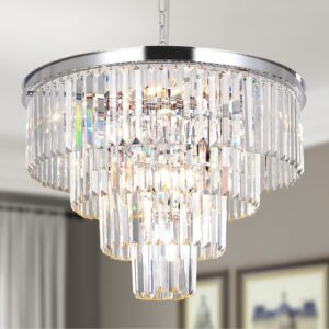 markdee modern chandeliers crystal with light, 11 lights chrome crystal chanderlier lighting, 4-tier pendant lights for dining room living room (23.62inch)…