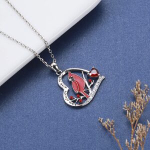 Red Cardinal Necklace 925 Sterling Silver I am Always With You Memorial Pendant Jewelry Gifts for Women (01 Red Heart Cardinal)