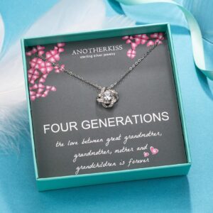 AnotherKiss Generations Necklace for Great Grandmother Gifts, Sterling Silver Necklace Grandma Mom Daughter Granddaughter, Mothers Day Jewelry Birthday Gift Ideas