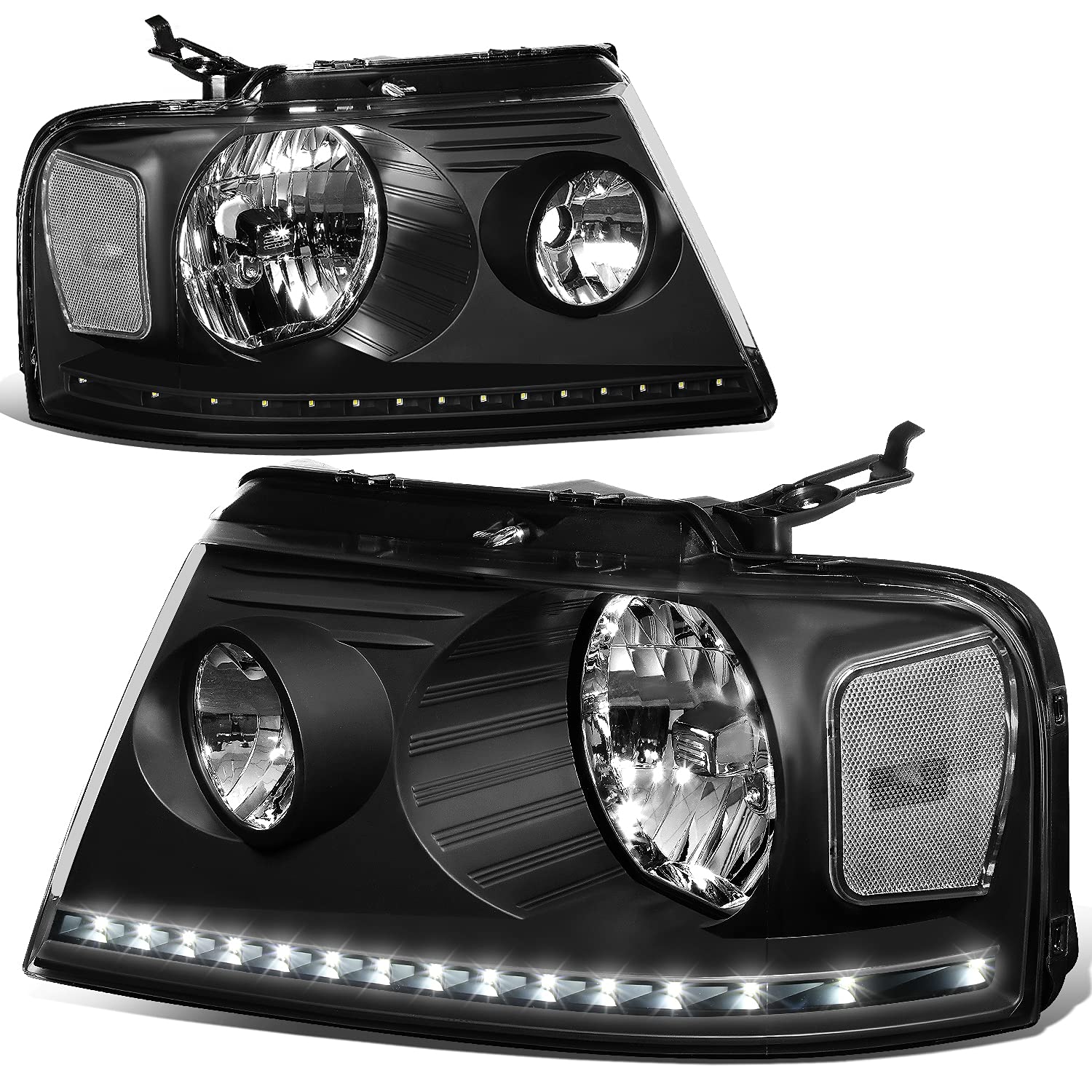 Auto Dynasty LED DRL Headlights Assembly Compatible with Lincoln Mark LT 2006-2008 Ford F-150 2004 2005 2006 2007 2008, Driver and Passenger Side, Black Housing Clear Lens