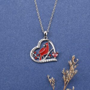 Red Cardinal Necklace 925 Sterling Silver I am Always With You Memorial Pendant Jewelry Gifts for Women (01 Red Heart Cardinal)