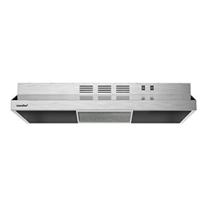 comfee' cvu30w2ast 30 inch ducted ductless vent durable stainless steel kitchen reusable filter, 200 cfm, 2 speed exhaust fan under cabinet range hood