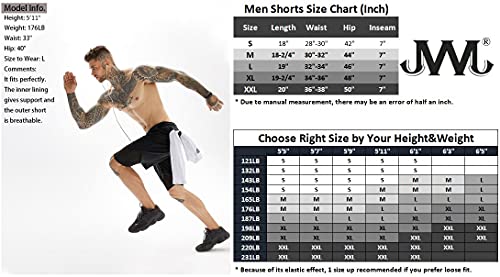 JWJ Men's 2 in 1 Workout Running Shorts 7 Inch Lightweight Athletic Gym Shorts with Compression Liner Black M