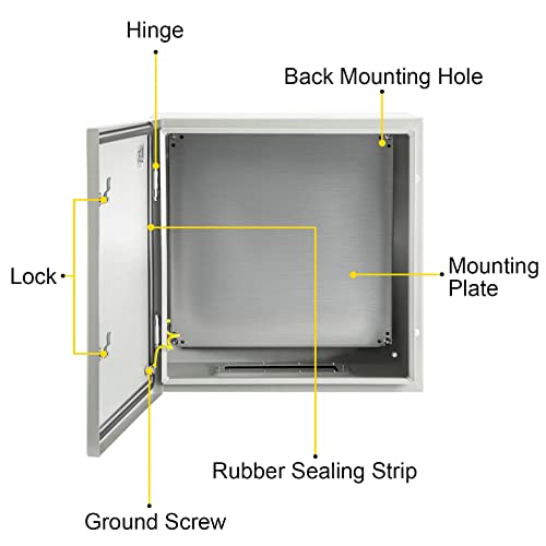 VEVOR NEMA Steel Enclosure, 24 x 24 x 12'' NEMA 4X Steel Electrical Box, IP66 Waterproof & Dustproof, Outdoor/Indoor Electrical Junction Box, with Mounting Plate