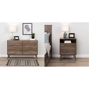 prepac milo 6-drawer dresser, drifted gray & milo 2-drawer tall nightstand with open shelf, drifted gray