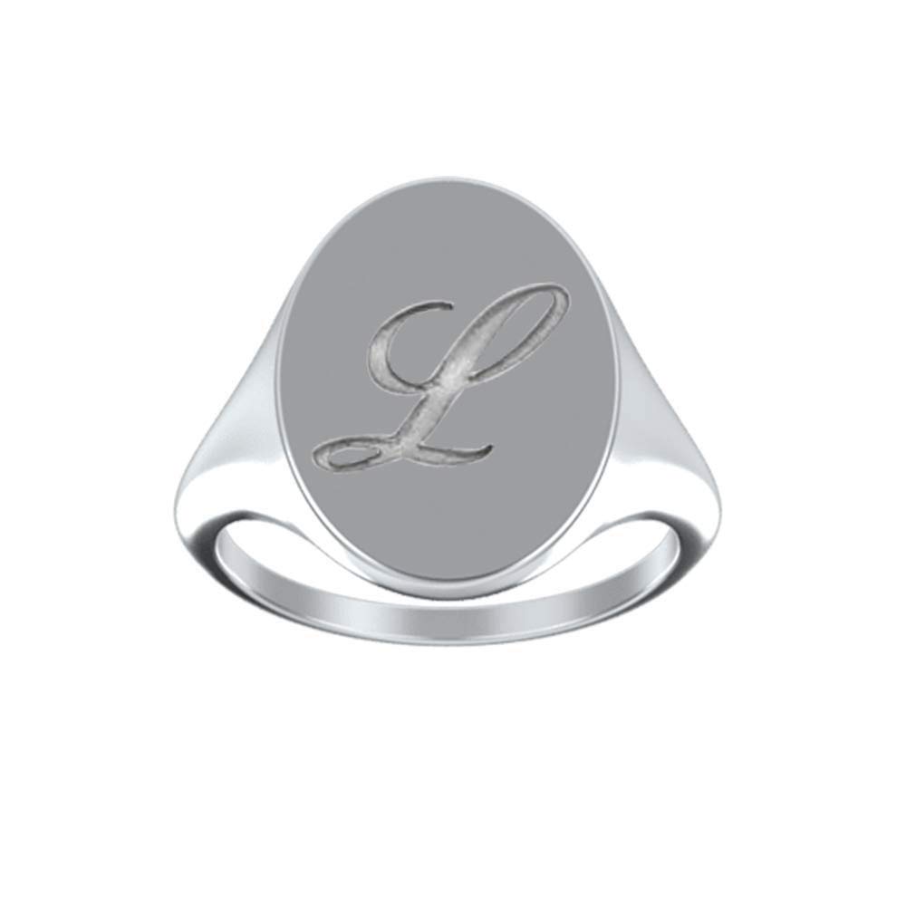 Customized 925 Sterling Silver Script Letter Oval Charm Custom Initial Signet Ring