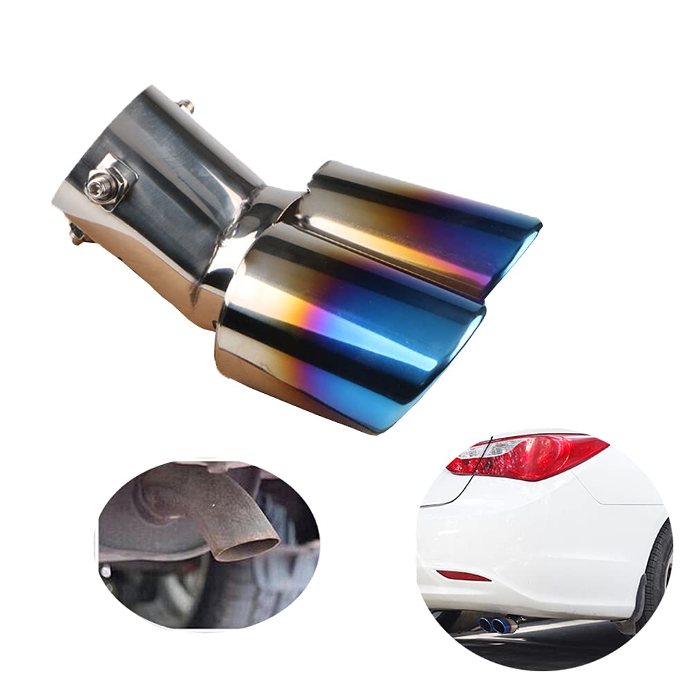 Exhaust Tips Stainless Steel Car Exhaust Tail Pipe Double Oblique Outlet End Pipe Paint Blue Dual Exhaust Tip Inlet 2.3 Inch Outlet 2.4 Inch