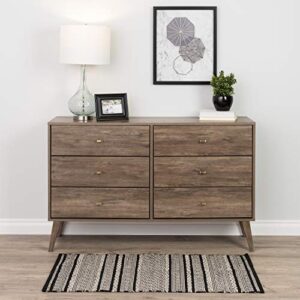 Prepac Milo 6-Drawer Dresser, Drifted Gray & Milo 2-Drawer Tall Nightstand with Open Shelf, Drifted Gray