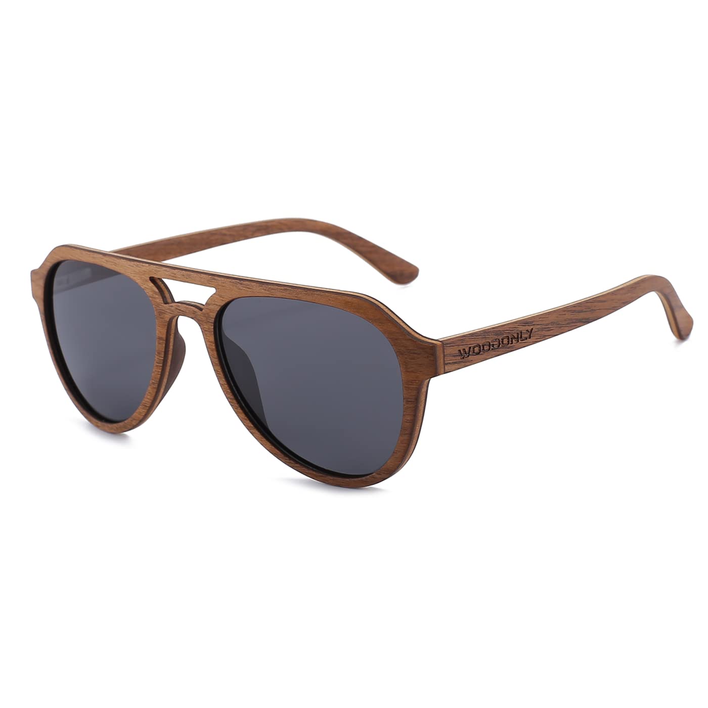 WOODONLY Aviator Wood Polarized Sunglasses - Cool Style Wooden Sun Glasses with Bamboo Case for Men and Women Perfect Gifts (walnut)