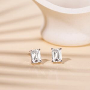 EAMTI 925 Sterling Silver Cubic Zirconia Stud Earrings for Women 1 Carat Emerald Cut CZ Stud Dainty Earrings Hypoallergenic