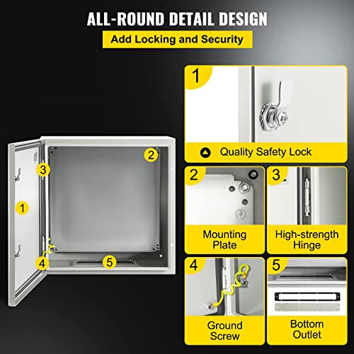 VEVOR NEMA Steel Enclosure, 24 x 24 x 12'' NEMA 4X Steel Electrical Box, IP66 Waterproof & Dustproof, Outdoor/Indoor Electrical Junction Box, with Mounting Plate