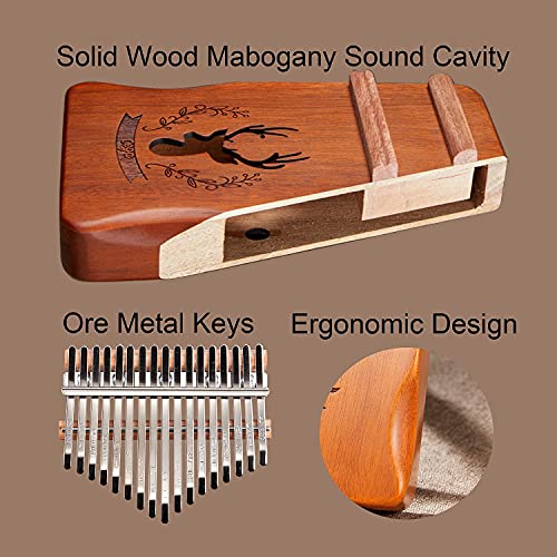 TienClef Kalimba Thumb Piano 17 Keys with Engraved Notes Deer Pattern Handhold Cute Finger Piano Mabogany Solid Wood Portable Musical Instrument with Music Book for Kids Adult Beginner (Gradual Blue)