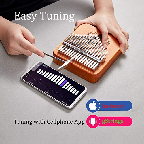 TienClef Kalimba Thumb Piano 17 Keys with Engraved Notes Deer Pattern Handhold Cute Finger Piano Mabogany Solid Wood Portable Musical Instrument with Music Book for Kids Adult Beginner (Gradual Blue)