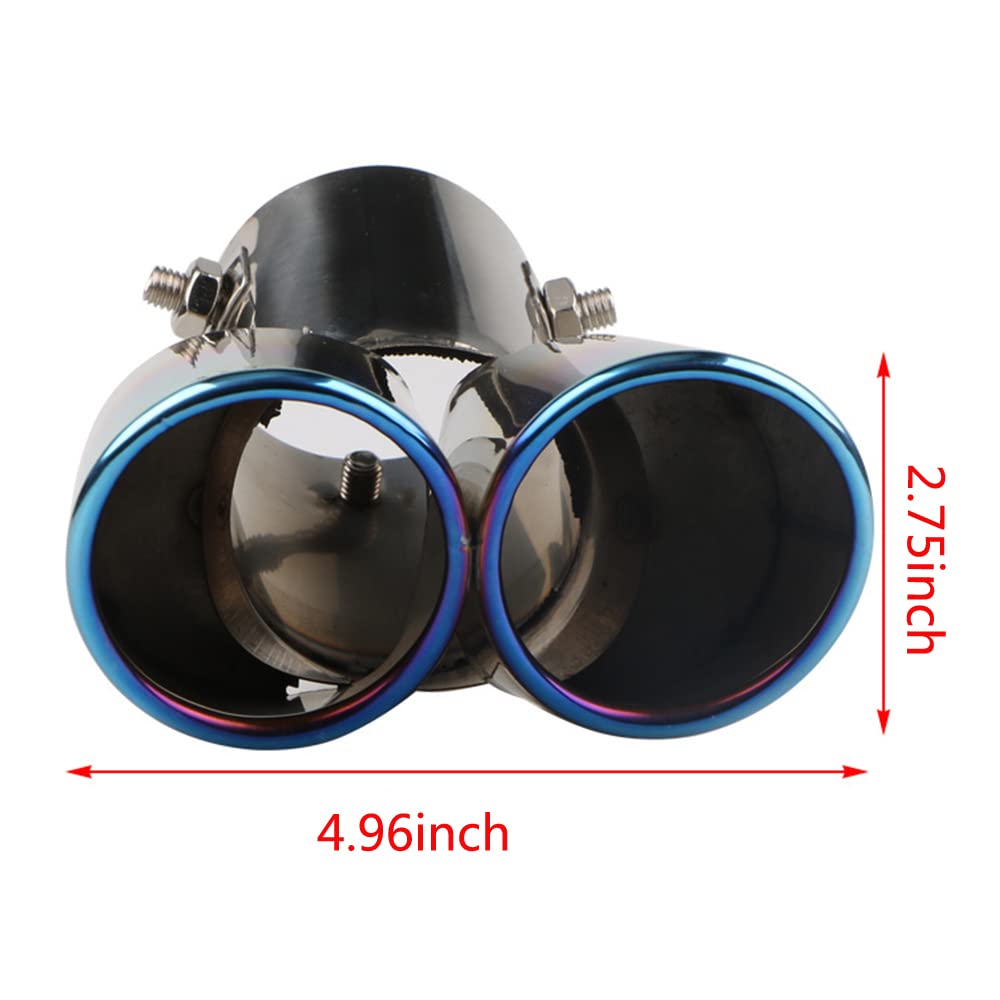 Exhaust Tips Stainless Steel Car Exhaust Tail Pipe Double Oblique Outlet End Pipe Paint Blue Dual Exhaust Tip Inlet 2.3 Inch Outlet 2.4 Inch