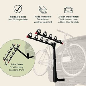 Retrospec Lenox 2-5 - Bike Hitch Rack for Cars, Trucks, SUVs with 2” Hitch | Foldable Steel Frame with Anti-Rattle Adapter, Tie Down Cradles and Straps - Fits Most Frames,Black