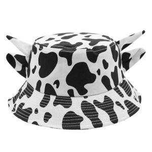 skyearman unisex cow bucket hat with cute horn ears cow print summer hat fisherman's hat print sun cap for women with uv protection (cow black),onesize