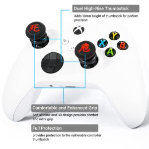 Playrealm FPS Thumbstick Extender x 2 & Printing Rubber Silicone Grip Cover x 4 for Xbox Series X/S & Xbox One Controller(Death of KANJI&Danger of KANJI)