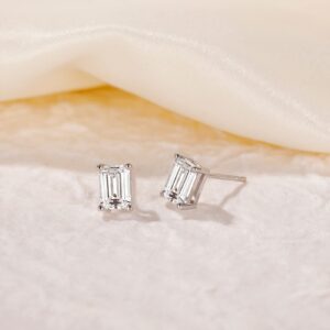 EAMTI 925 Sterling Silver Cubic Zirconia Stud Earrings for Women 1 Carat Emerald Cut CZ Stud Dainty Earrings Hypoallergenic