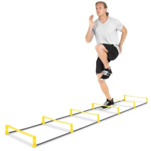 ProsourceFit Raised Speed & Agility Ladder with 6 Collapsible Hurdles for Footwork, Football & Soccer Elevated Training Workout Equipment