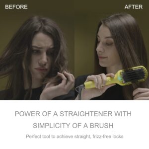 LENA Ionic Straightening Brush - Pro Flat Iron Straightener Comb and Heated Paddle Brush Styler with Extra Ion Care for Ultra Smooth Hair, Anti-Scald，Auto Off, Max 450°F (Yellow)