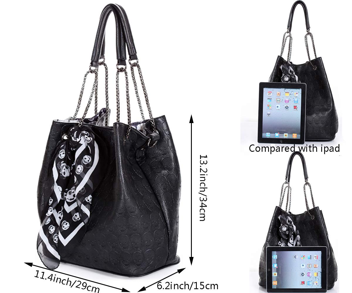 RainboSee Women's 2Pcs Skull Purses and Handbags Punk Tote Top-handle Shoulder Satchels Bag Clutch Black